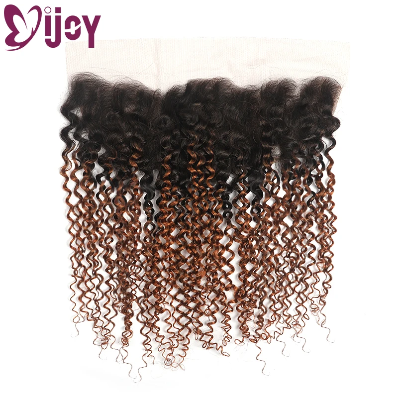 Kinky Curly Human Hair Bundles With Frontal Brazilian Remy Hair Bundles With Frontal Ombre Brown Curly Hair Bundles With Frontal