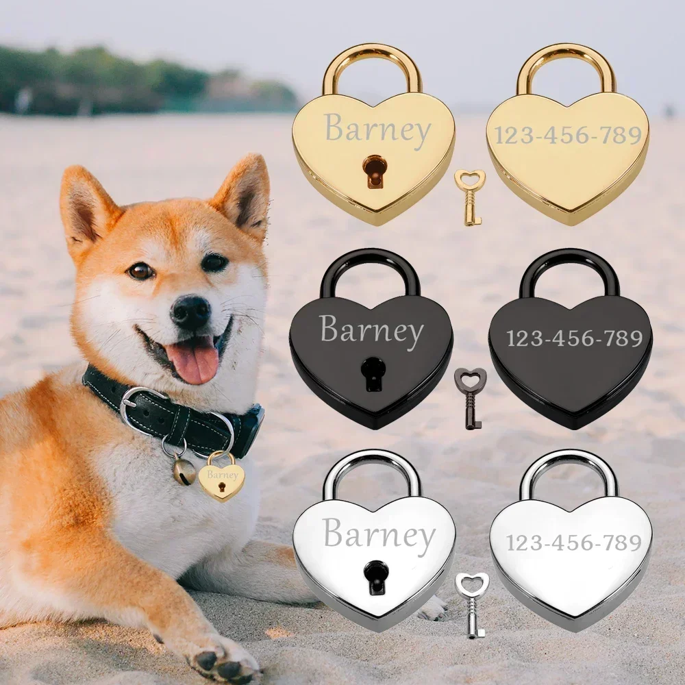 Pet ID Tags Dog Collar Tags Pet ID Medal Pendant Customizable Dog Collar Tags Lock and Key Pendant for Dog Medal with Engraving Name Personalized Number Kitten Puppy Accessories