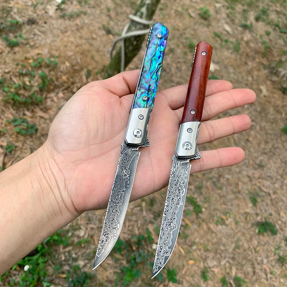 

Высококлассный дамасский складной нож с деревянной ручкой, тактический уличный нож для самообороны, складной Универсальный Карманный Нож для повседневного использования для охоты