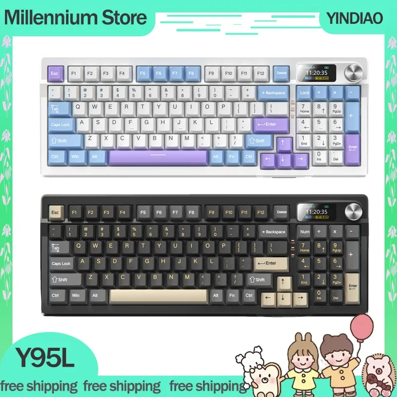 

Механическая клавиатура YINDIAO Y95L, 3 режима, USB/2,4G/Bluetooth, беспроводная клавиатура, 95 клавиш, горячая замена, Rgb подсветка, игровые клавиатуры, подарок