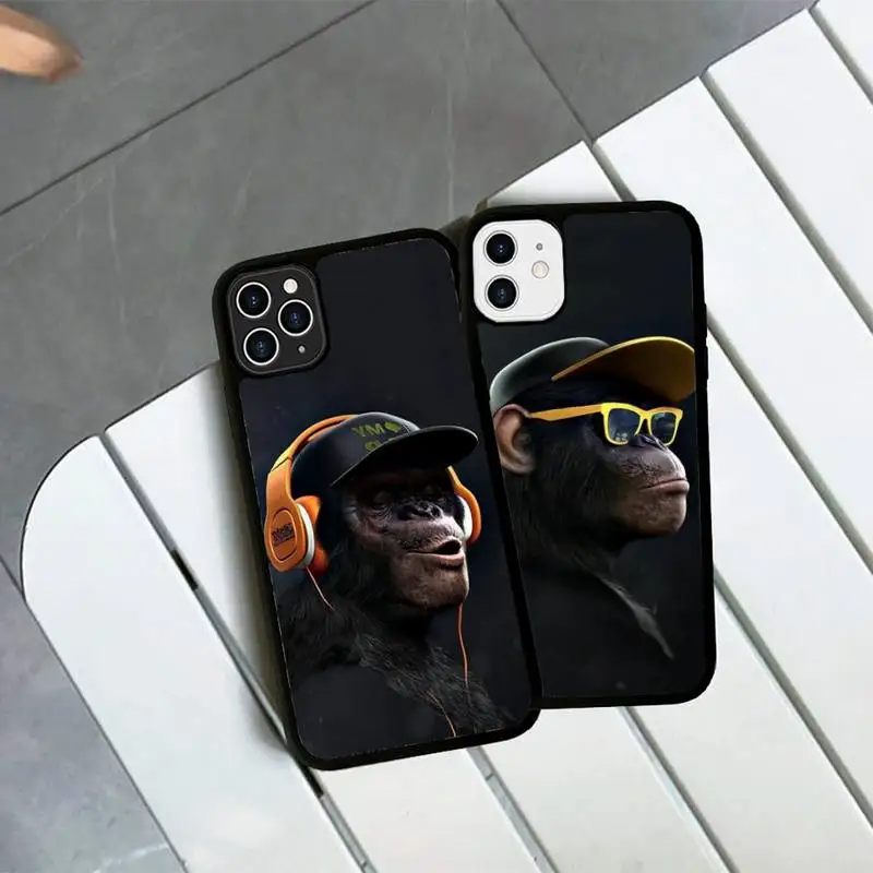 Funny Thinking Monkey With Headphone Art Phone Case Silicone PC+TPU for iPhone 11 12 13 Pro Max 8 7 6 Plus X SE XR Fundas |