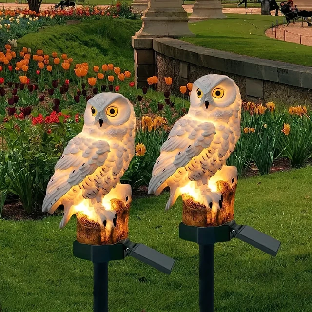 1 Pc Sculpture solaire résine hibou prise de terre lumière Led jardin pelouse cour étanche Animal paysage décoration lumière 5