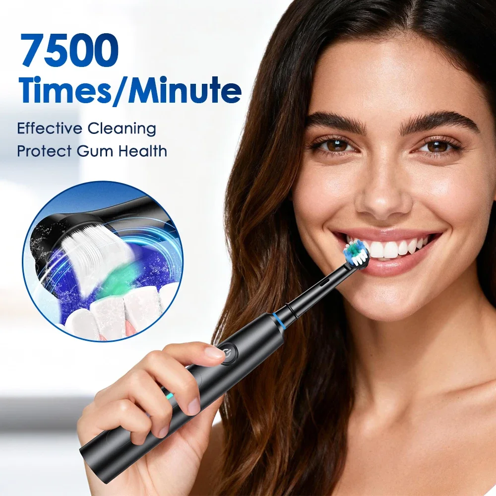 Smart Round Rotating Electric Toothbrush for Adults 5 Cleaning Mode USB Rechargeable 4 Replacement Heads Timed reminder
