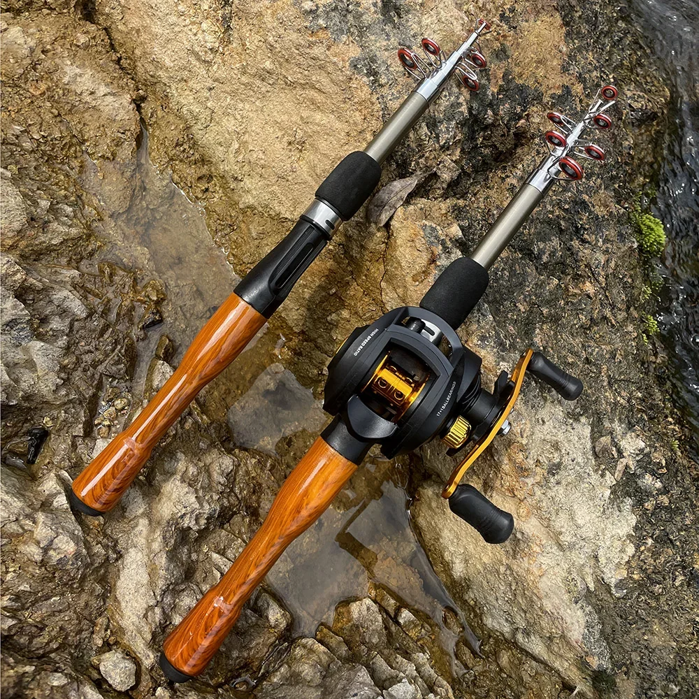 Fishing Pole Set Fishing Rod And Reel Combo Fishing Rod GHOTDA New Fishing Rod Reel Combo Portable Mini 1.3/1.6/1.8M Small and portable Fishing Rod and 17 + 1BB Baitcasting Reel Set