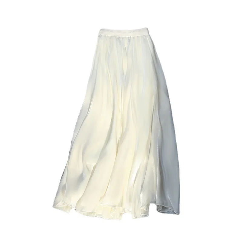 

Half Length Long White Skirt 2023 Elegant Waist Patchwork Irregular Skirt Hem Atmosphere Skirt Womens Clothing School Girl