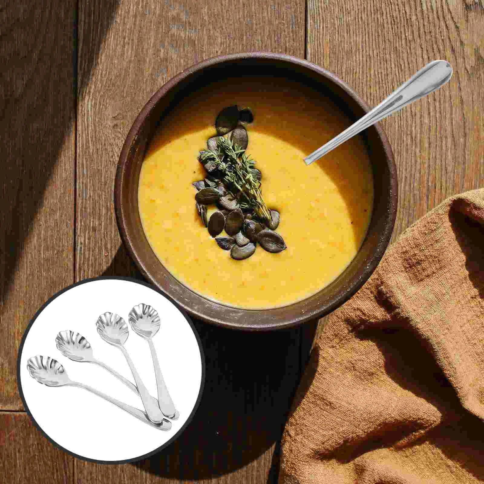 

4 Pcs Coffee Spoons Ice Cream Tea Titanium Shell Shaped Stainless Steel Dessert