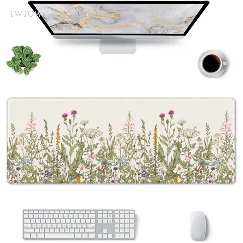 Planta Verde Flor Gaming Mouse Pad Estética xl Computador Mousepad Playmat de Borracha Natural Tapete do Escritório Mouse Pad Computador Xxl - Imagem 6