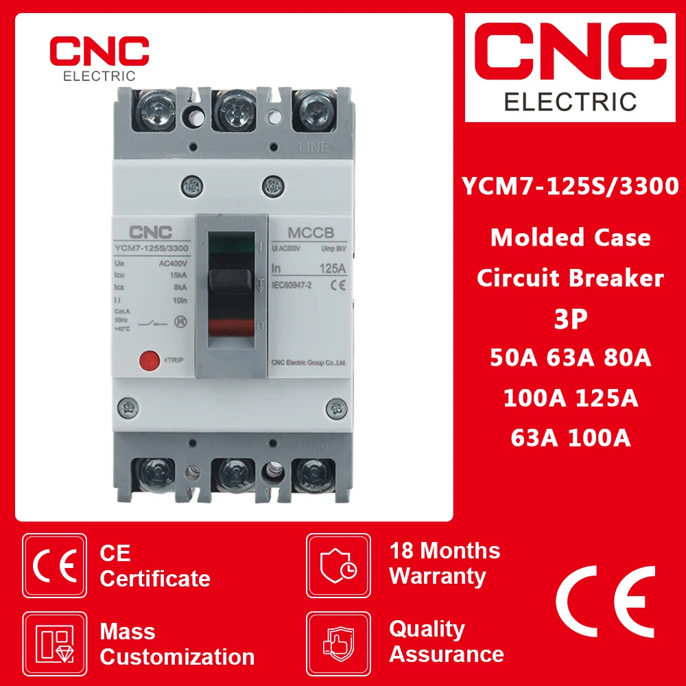 Disjuntor Moldado Cnc do Case Interruptor Solar Proteção do Motor de Mccb 3p Ycm7125s 3300 Ac400 v 15ka Ycm7-125s Ycm7-125s 3300