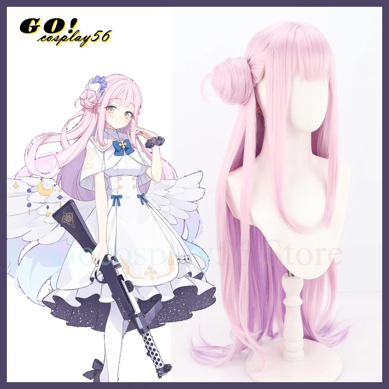 Blue Archive Misono Mika Cosplay Wig Bun 85cm Light Pink Purple Long Straight Synthetic Hair Project MX Girls Headwear