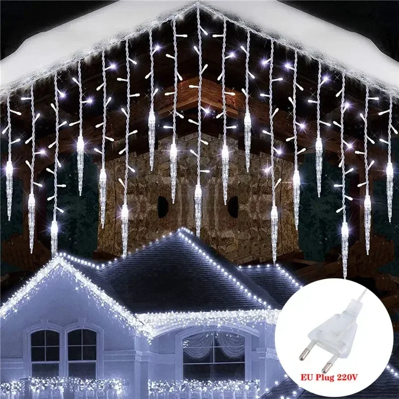 thumbnail image 1 of Guirnalda de luces LED con forma de copo de nieve, guirnalda de luces navideñas con enchufe europeo, para exteriores, para decoración de fiestas en el hogar y el jardín, 1 of 5