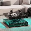 Black Marble Effect LED Coffee Table with 2 Layers of Storage Space, Modern Square Glossy Center Table, Wooden 20 Color Lighting 1