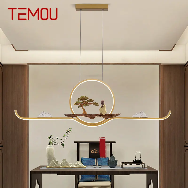 

TEMOU Modern LED 3 Colors Chandelier Ceiling Lamp Chinese Creative Zen Tea-house Hanging Light Fixture For Study Dining Room