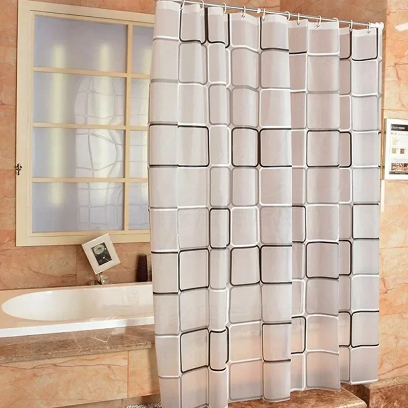 Shower Curtains Bathroom Waterproof PEVA Geometric Plaid Pattern Farmhouse Household Decoration Translucent