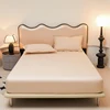 Washed Cotton Waterproof Bed Cover With Elastic Band Durable Non Slip Mattress Cover For Single Doubel Queen King Size Bed 2