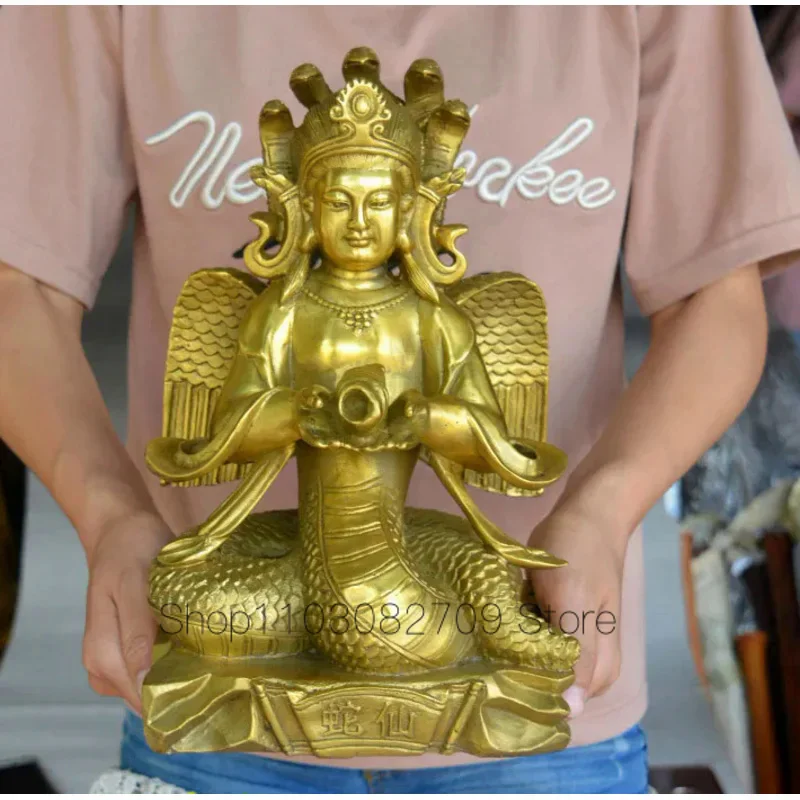 

HOT SALE - Southeast Asia Thailand India HOME Temple Sea god Golden Snake Immortals Naga Brass FENG SHUI statue