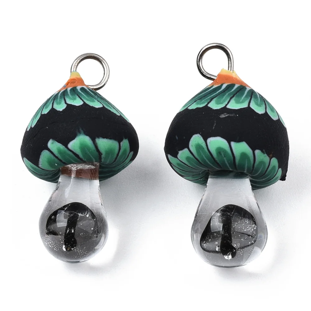 50Pcs Colorful Mushroom Polymer Clay Pendants with Mushroom Lampwork Pendant Charms for Women Necklace Jewelry Making DIY Supply