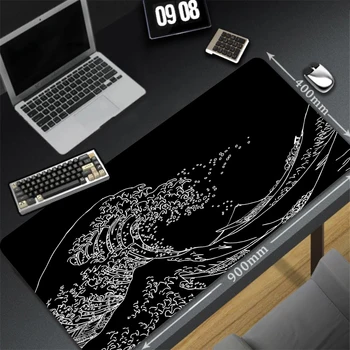 XXL Mechanical Keyboard Pad Non-Slip Carpet Natural Rubber Table Mat Art Mouse Pad PC Gaming Black And White Great Wave Desk Pad