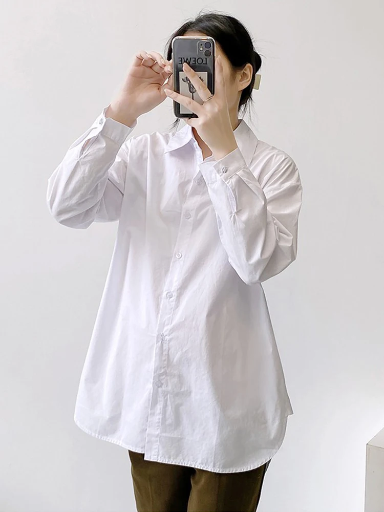 루즈핏 임산부 셔츠 긴팔 봄 가을 화이트 코튼 블렌드 180파운드 플러스 사이즈..