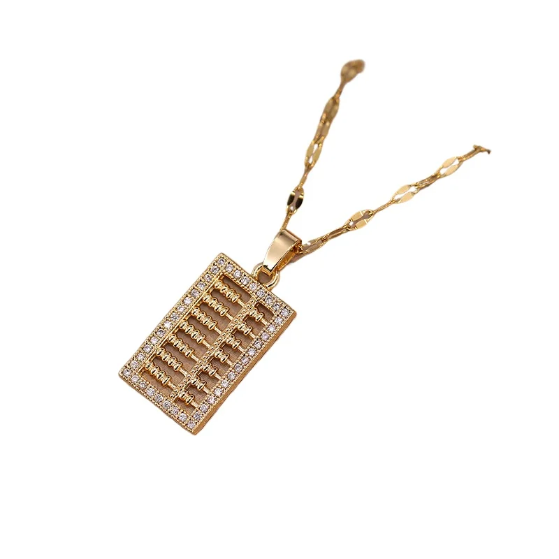 Fashion vintage zircon abacus titanium steel necklace for women, pendant