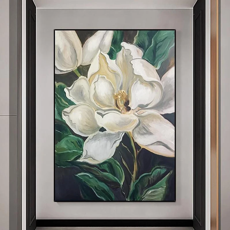 

OQ 100% Hand Painted Oil Painting On Canvas Modern Abstract White Flower Wall Art Living Room Picture Home Decoration Unframed
