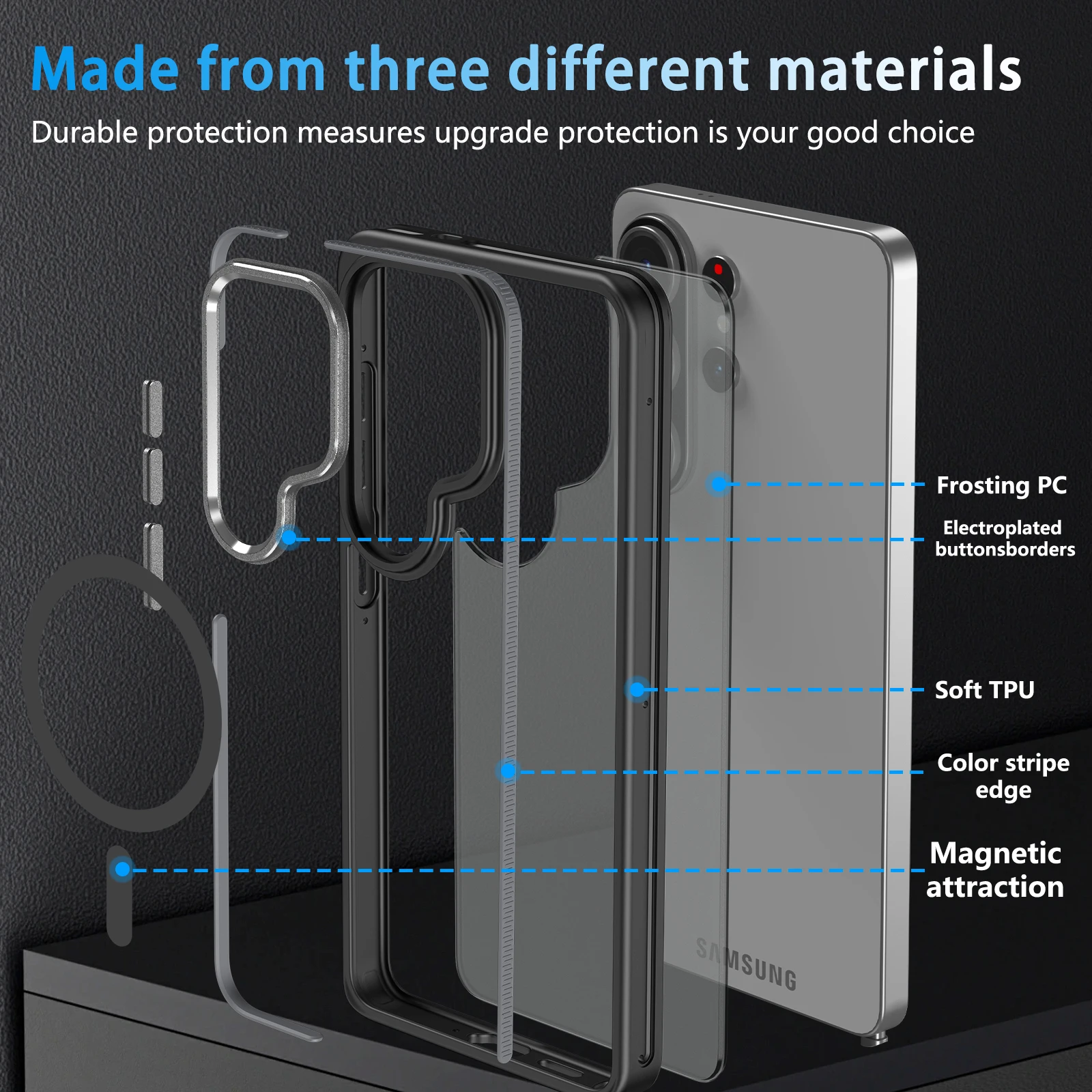 Bicolor Matte Clear MagSafe-Compatible Shockproof Phone Case with Magnetic Wireless Charging 杜