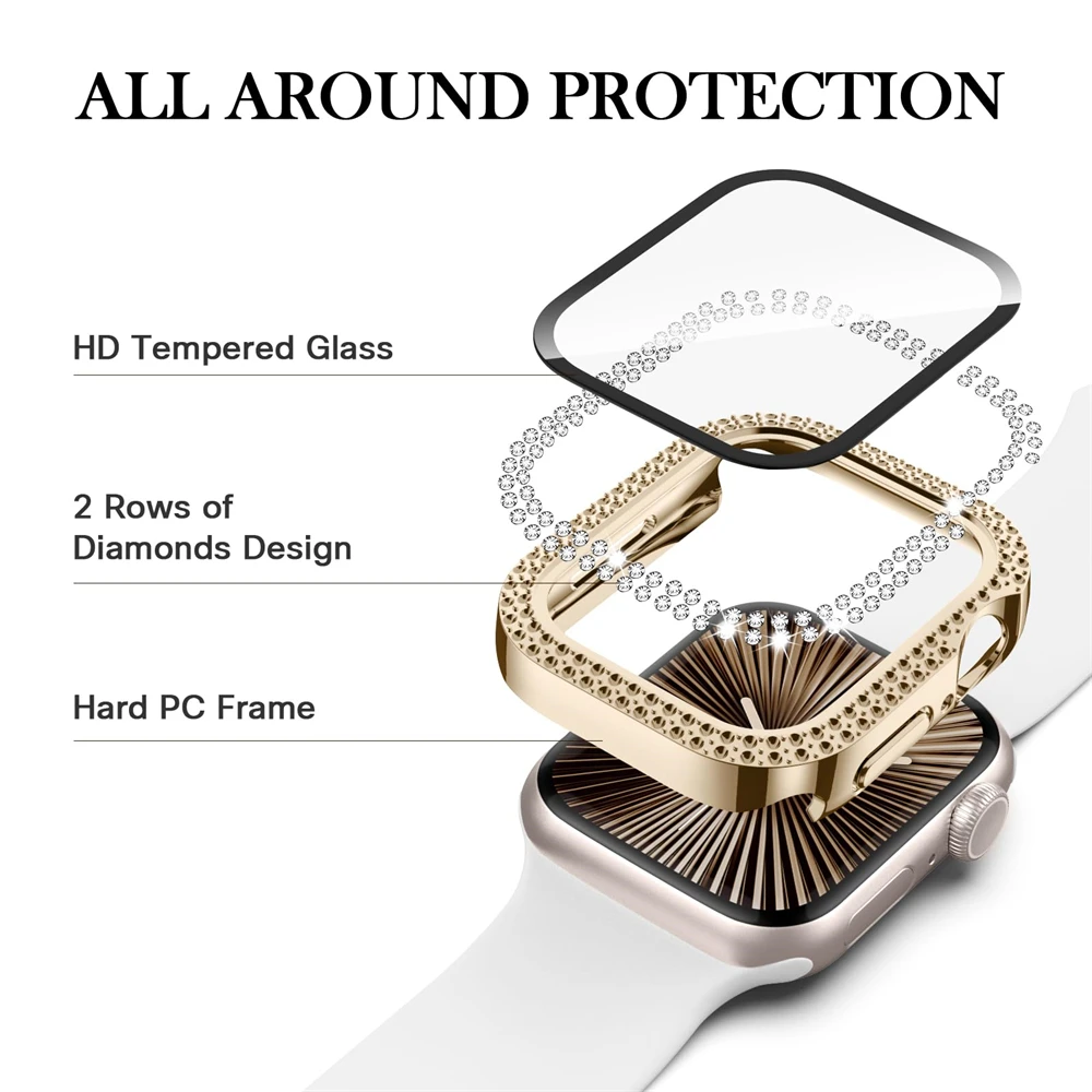 Sparkling Diamond Apple Watch Case with Tempered Glass & Bling Bumper Screen Protector