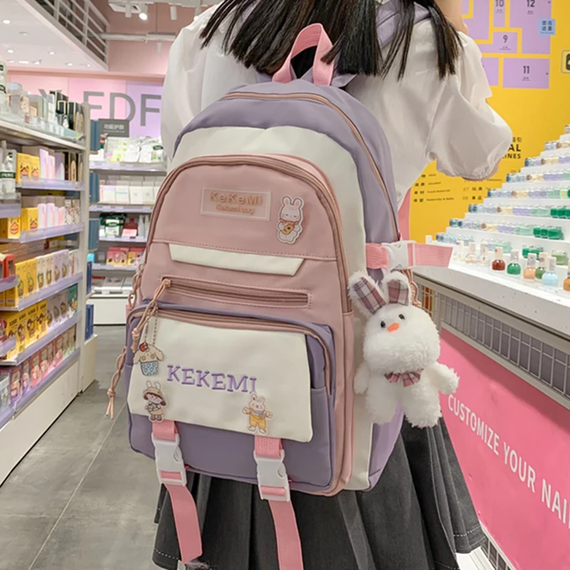 

Fashion Women College Student Bag Contrast Color Teenage Girl Backpacks Cute Female Laptop Backpack Waterproof Travel Schoolbag