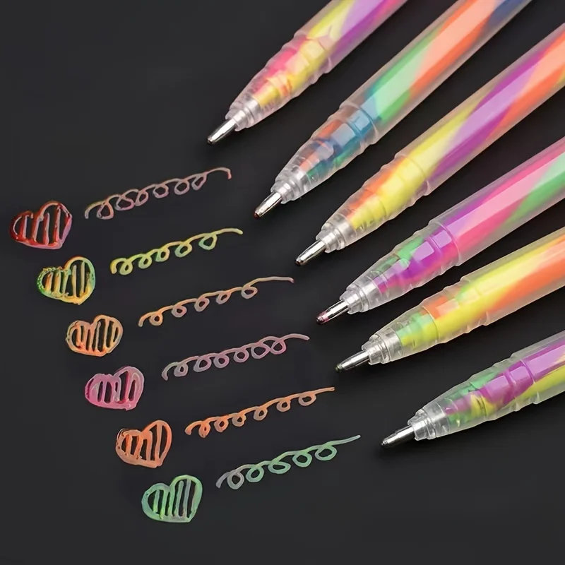 Highlighter pen 6 Colors Sparkly Gel Pens Fine Point Rainbow Gradient Pens For Highlighting On Markers Grip Colored Pencils