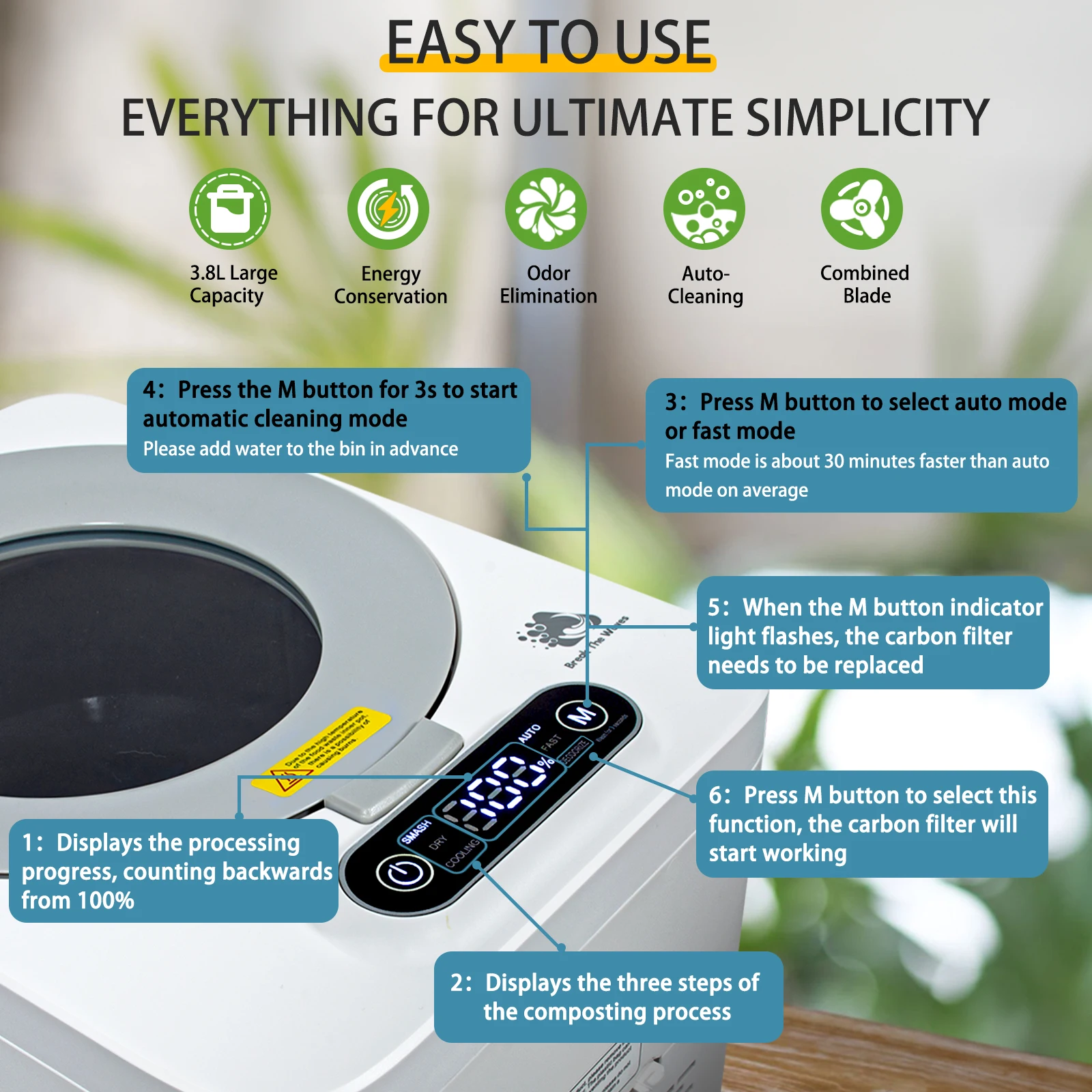 Rapid Disposal 500W Garbage Disposals Household Food Waste Disposer Food Waste Composter 5