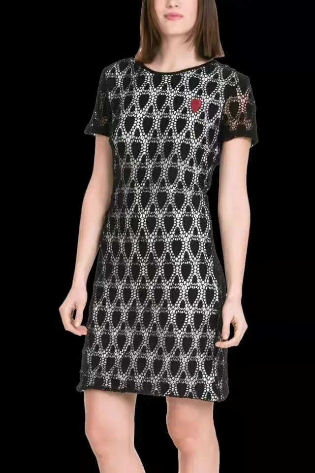 

Foreign Trade Spain D New Women's Dress Hollow Short Sleeve Slim Fit Sexy Round Neck Red Heart Dress