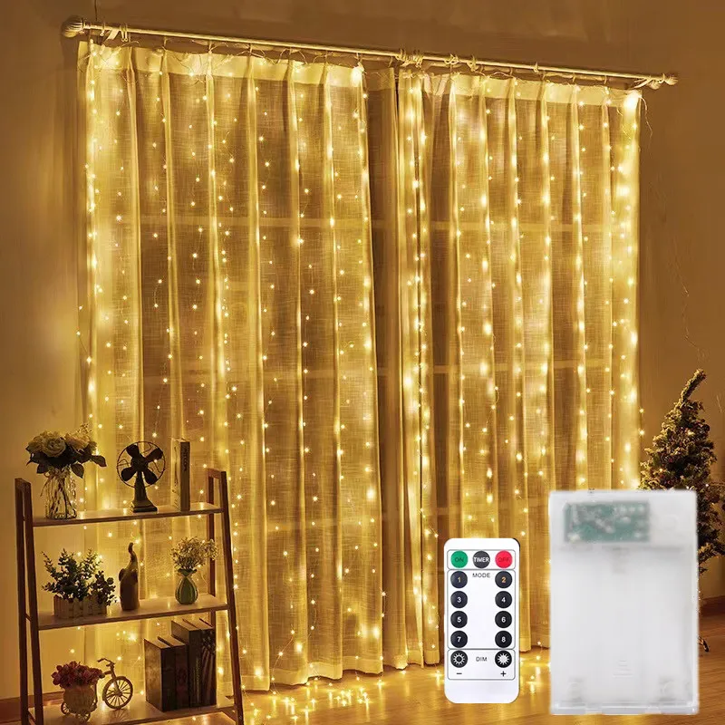 Description Picture 2 of itemChristmas Lights LED Fairy String Curtain Lights 8 Mode Remote Battery Festoon Christmas Decor For Home Holiday New Year Lamp