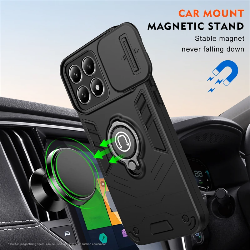 Magnetic Ring Shockproof Armor Case with Slide Lens Protection Cover