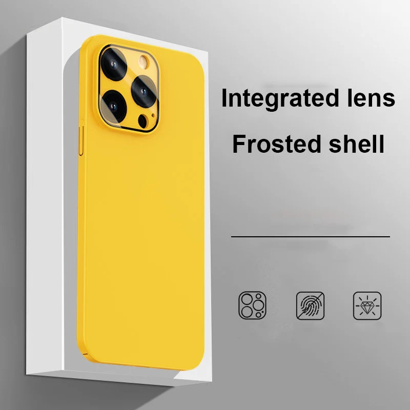 

All-in-one Glass Lens Film Mobile Phone Protection Case For iPhone 14 13 12 Pro Max Plus Simple Solid Color Frosted PC Hard Case