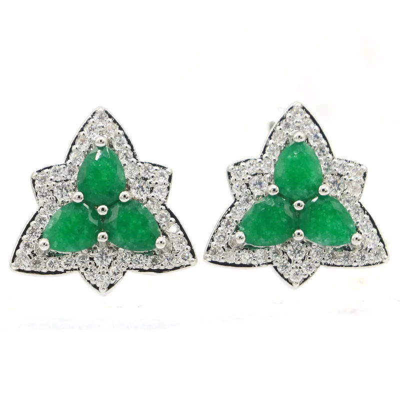 

15x15mm Lovely Cute Real Red Ruby Real Green Emerald Real Blue Sapphire CZ Woman's Wedding Silver Earrings