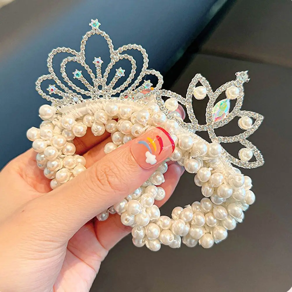 

Gift Japanese Pearl Elegant Rhinestone Crown Hair Rope Sweet Korean Style Hair Rope Children's Headdress Princess