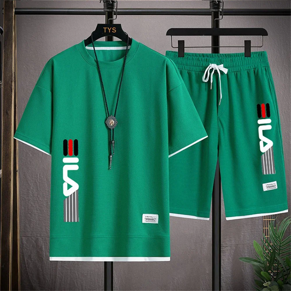 2024 Summer Fashion T-shirt Waffle Brand Casual suit Breathable and comfortable sportswear S-3XL