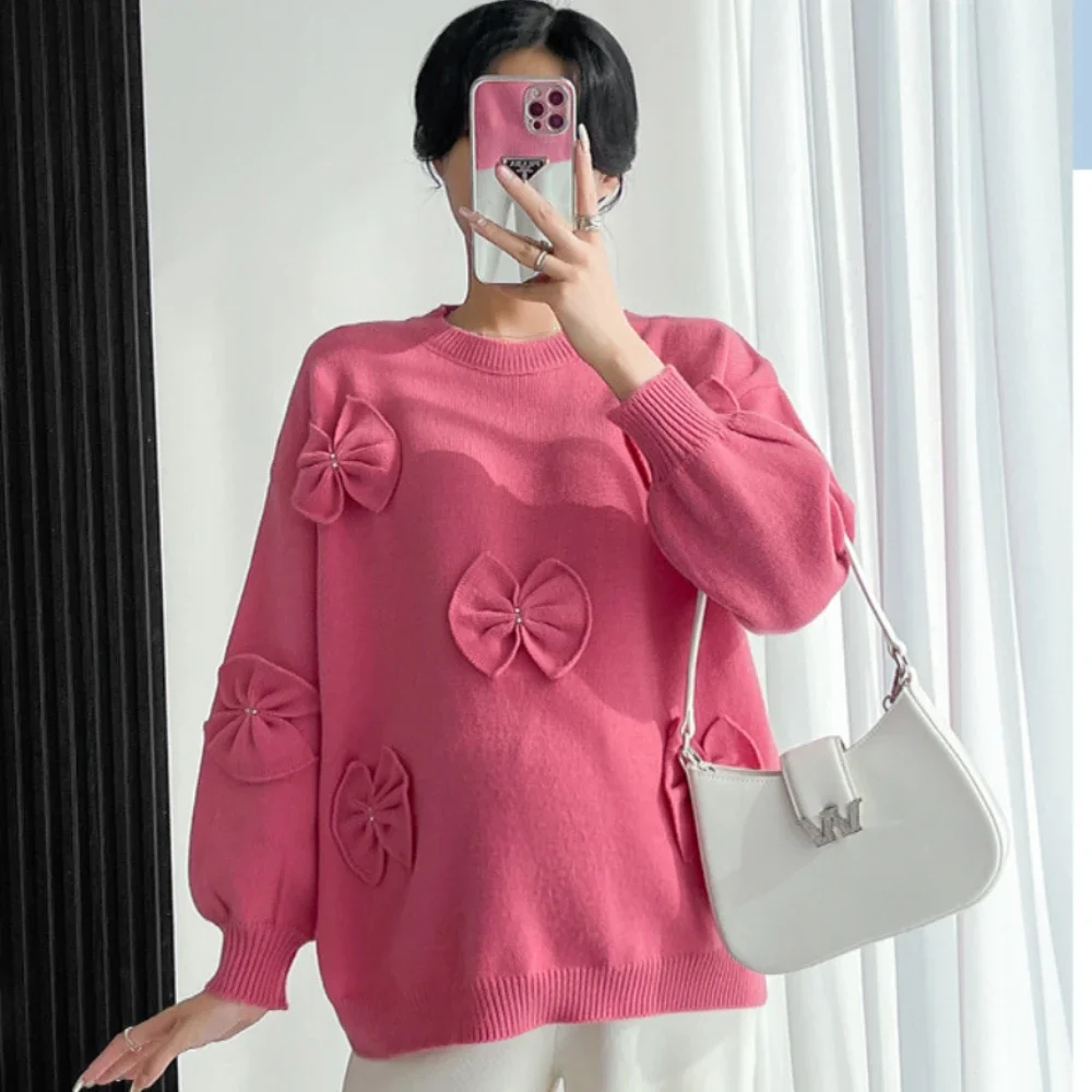 Winter Fashion Maternity Sweaters Korean Bowknot Sweater long sleeve Belly Pregnant Woman Clothes pregnancy photoshoot Sweater
