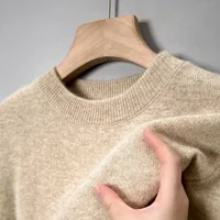 High Quality Woolen Sweater Men's 100% Pure Wool Thickened Warm Semi-turtleneck Round Neck Winter Knit Base Pullover Men's Top 1