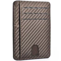 Men's Slim Minimalist RFID-Blocking Front Pocket Wallet in PU Leather (Brown)