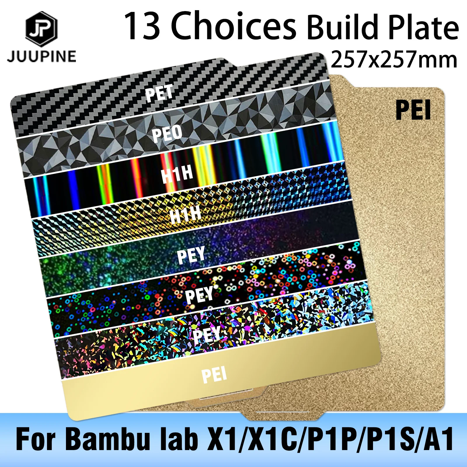 Juupine Holographic Pey Sheet For Bambu Lab Build Plate Pet Bambulab Pei Texture 257x257 Peo Sheet For P1S P1P Bamboo Heated Bed