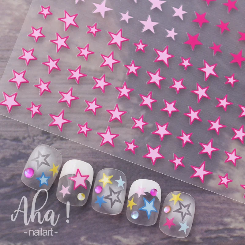 

Colorful Blue Pink Silver Star Nail Stickers Irregular Self-Adhesive Sliders Nail Art Decoration Decals DIY Kawaii Accesories