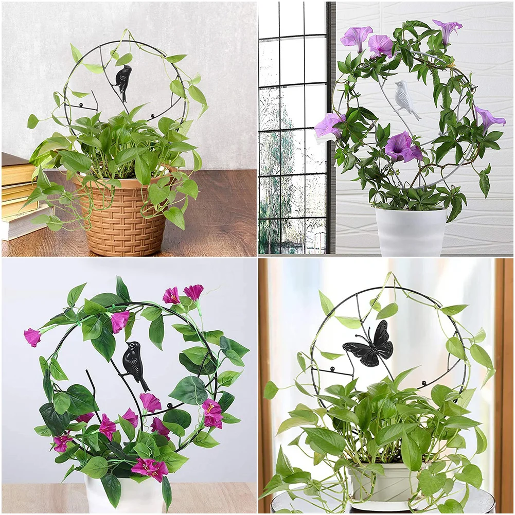 

Iron Plant Support Stake Stand Plants Climbing Round Butterfly Bired Shape Frame for Flower Vine Arrangement DIY Potted Trellis