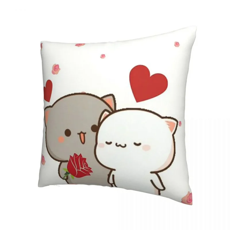 

Cute Couple Cat Peach And Goma Pillowcase Printed Polyester Cushion Cover Gift Pillow Case Cover Car Square 40*40cm