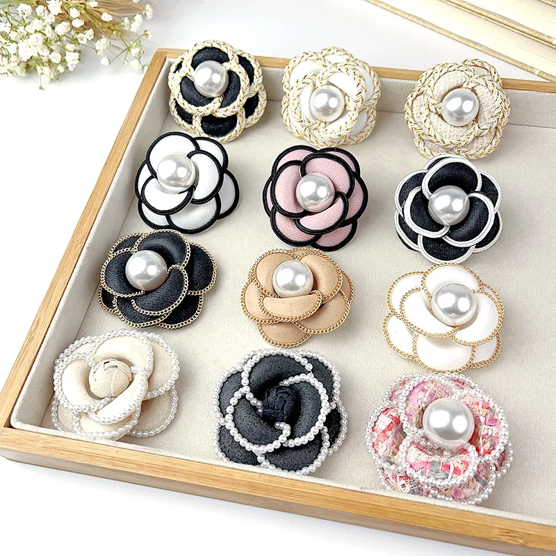 15 Styles New Design Handmade Flower Brooch Camellia Pearl Tassel Pins Korean Fashion Women Clothing Jewelry Accessories Corsage