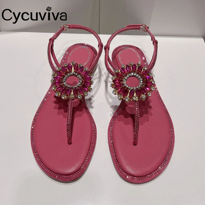 

Luxury Crystal Beach Shoes Summer Flip Flop Sandals Crystal Holiday Sandals Flat Heel Narrow Band Sweet Girl's Shoes