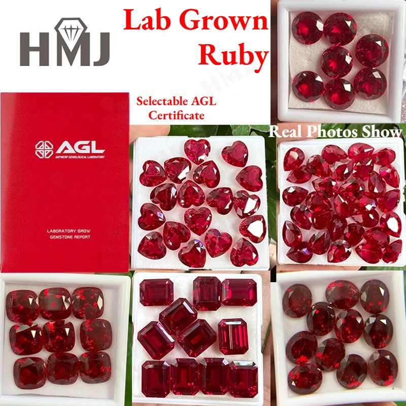 Laborgezüchteter Rubin AGL-zertifiziert 0,1-11ct Rund Oval Kissen Herz Smaragd Birnenform Rote VVS1 Edelsteine für DIY-Schmuckherstellung