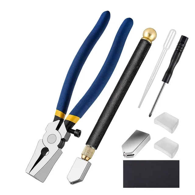 Glass Cutter Kits Stained Glass Supplies with Heavy Duty Glass Running  Pliers and Pencil Glass Cutter Tool 