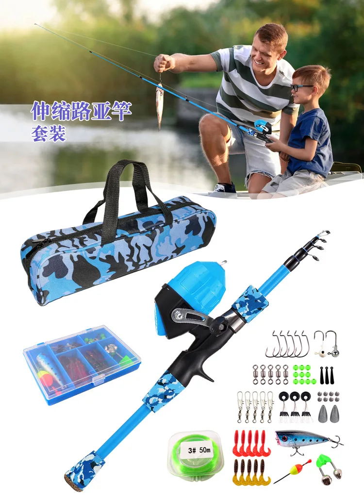 Description Picture 2 of itemChildren's Telescopic Fishing Rod Outdoor Fishing Gear Suits Kids 1.2-1.5 m Adjustable Fish Pole Reel Fishing Tools Accessories