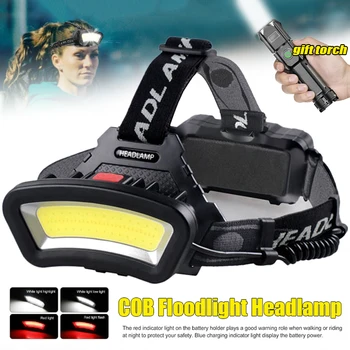 COB LED Wide Headlamp Wide Range Lighting USB Rechargeable LED Wide Angle Headlight with Battery Level Display 2*18650 Batteries 1