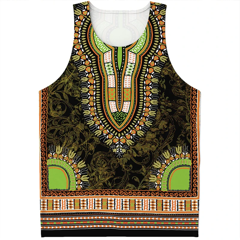 African Dashiki Graphic Tank Top For Men Fashion Vintage 3D